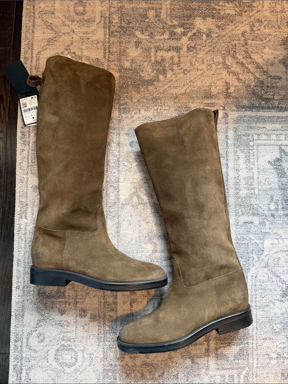 NWT Massimo Dutti Oiled Split Suede Riding Boots Khaki Brown Size EU 39 / US 8 - Picture 5 of 14